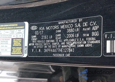 2017 Kia Forte Lx из США, поврежденный, VIN 3KPFK4A77HE127841